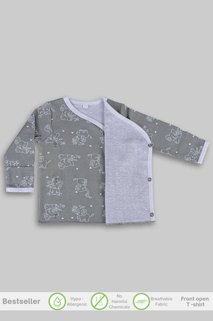 Jumbo Elephant front open side snap full sleeves T-shirt  - grey - Tinycubs - 