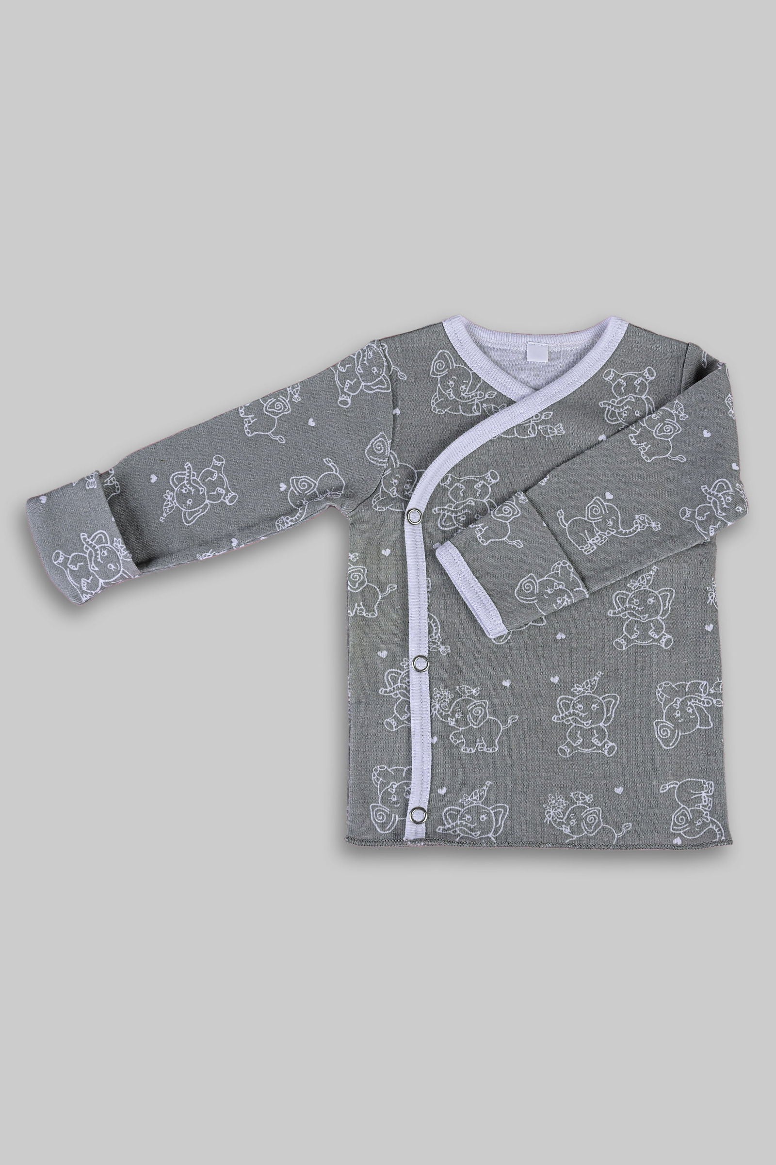 Jumbo Elephant front open side snap full sleeves T-shirt  - grey - Tinycubs - 