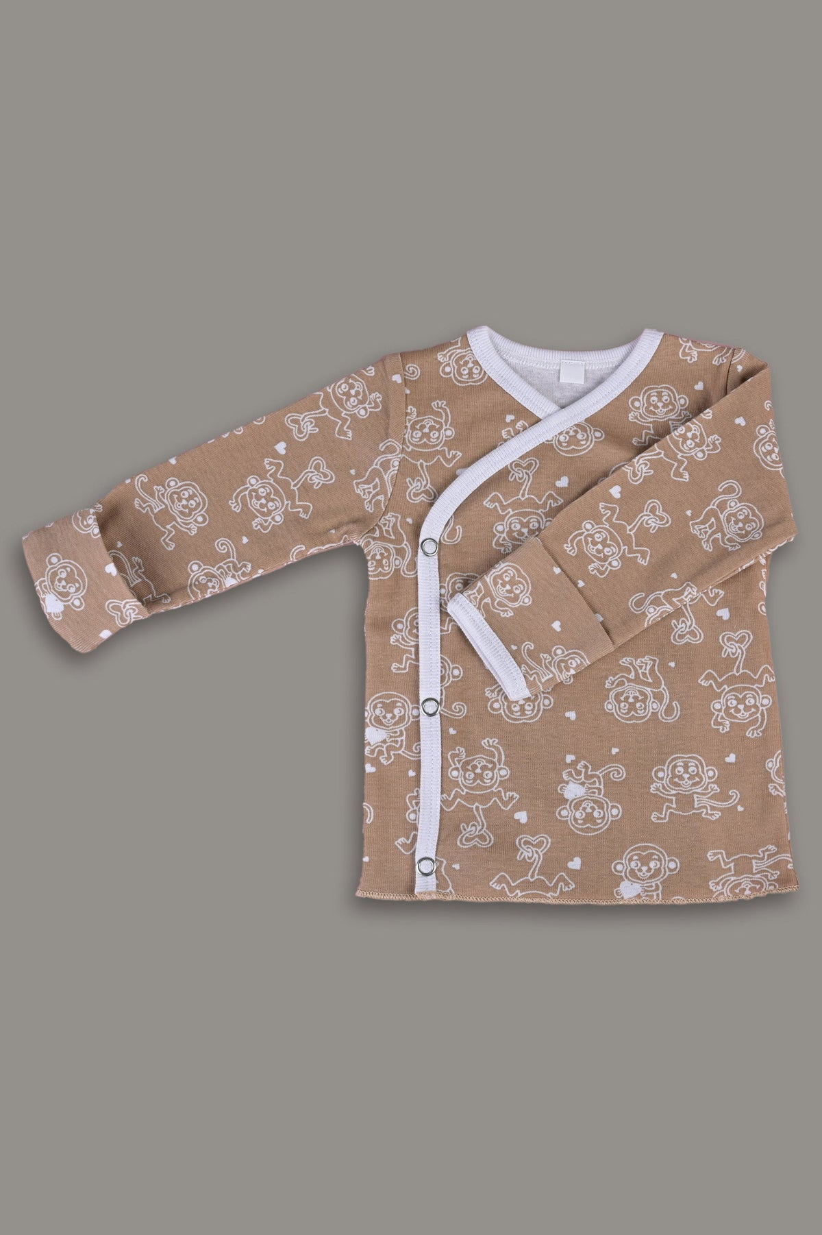 Jumping Monkey front-open side-snap full sleeves T-shirt - Brown - Tinycubs - 