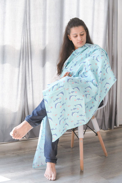 Kaarpas ‘Ocean Dive’ organic muslin cotton swaddle 2 pack: Dolphin, Seahorse - Tinycubs - 
