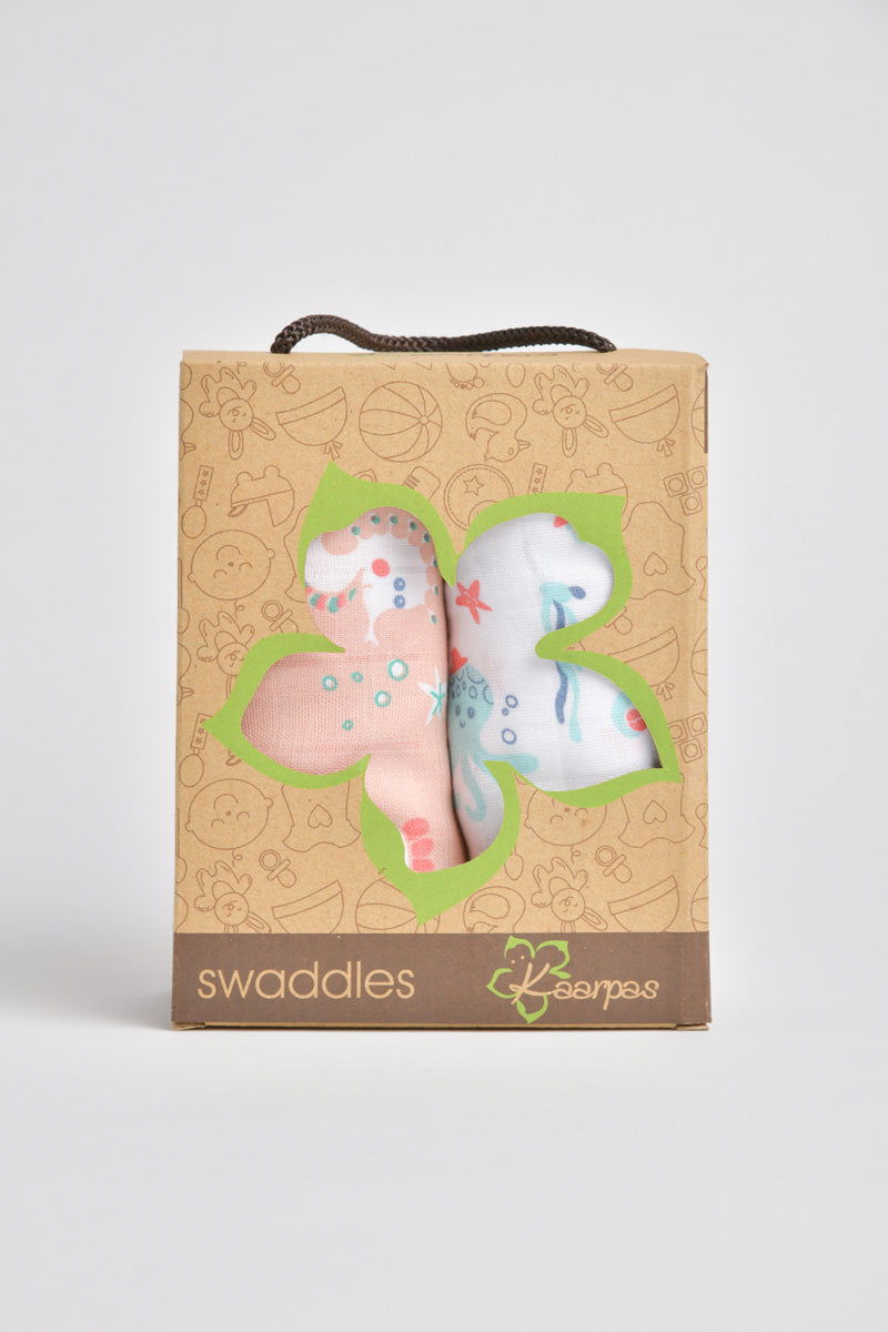 Kaarpas ‘Ocean Dive’ organic muslin cotton swaddle 2 pack: Octopus, Seahorse - Tinycubs - 