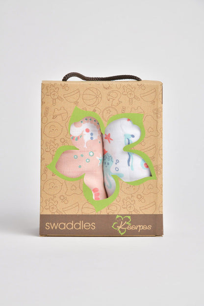 Kaarpas ‘Ocean Dive’ organic muslin cotton swaddle 2 pack: Octopus, Seahorse - Tinycubs - 