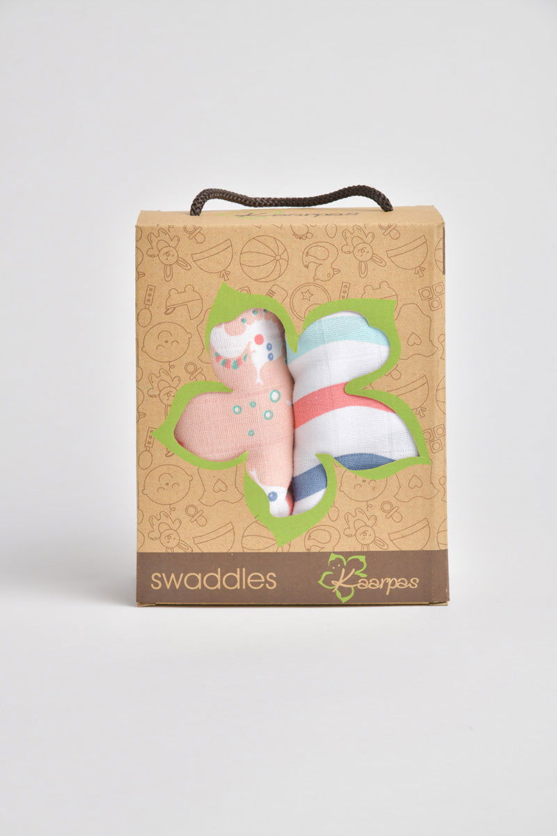 Kaarpas ‘Ocean Dive’ organic muslin cotton swaddle 2 pack: Seahorse, Dreamy Waves - Tinycubs - 