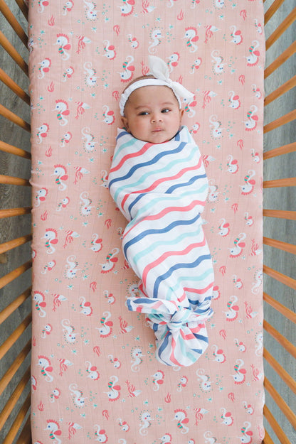 Kaarpas ‘Ocean Dive’ organic muslin cotton swaddle 3 pack: Dolphin, Seahorse and Dreamy Waves - Tinycubs - 