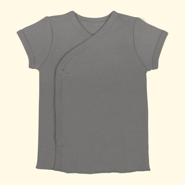 Kaarpas Premium Organic Baby Cotton Front Open Side Snap Half - Short Sleeves T-Shirt - Jhabla, Grey - Tinycubs - 