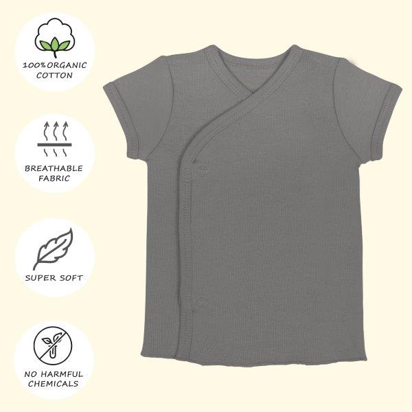 Kaarpas Premium Organic Baby Cotton Front Open Side Snap Half - Short Sleeves T-Shirt - Jhabla, Grey - Tinycubs - 