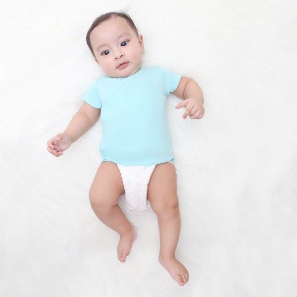 Kaarpas Premium Organic Baby Cotton Front Open Side Snap Half - Short Sleeves T-Shirt - Jhabla, Turquoise Blue - Tinycubs - 