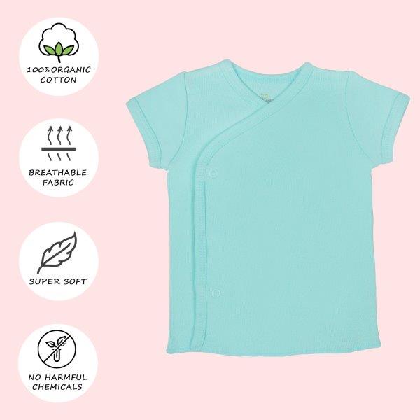 Kaarpas Premium Organic Baby Cotton Front Open Side Snap Half - Short Sleeves T-Shirt - Jhabla, Turquoise Blue - Tinycubs - 