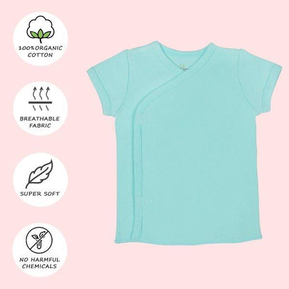 Kaarpas Premium Organic Baby Cotton Front Open Side Snap Half - Short Sleeves T-Shirt - Jhabla, Turquoise Blue - Tinycubs - 