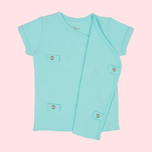 Kaarpas Premium Organic Baby Cotton Front Open Side Snap Half - Short Sleeves T-Shirt - Jhabla, Turquoise Blue - Tinycubs - 
