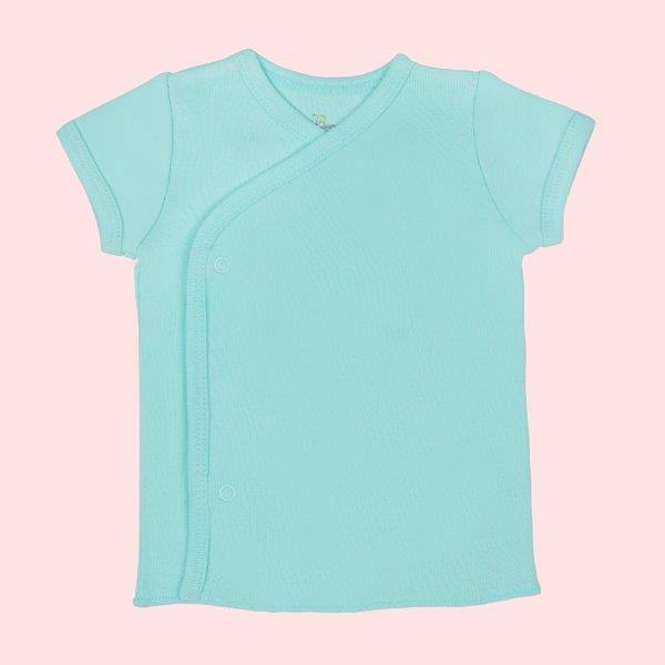 Kaarpas Premium Organic Baby Cotton Front Open Side Snap Half - Short Sleeves T-Shirt - Jhabla, Turquoise Blue - Tinycubs - 