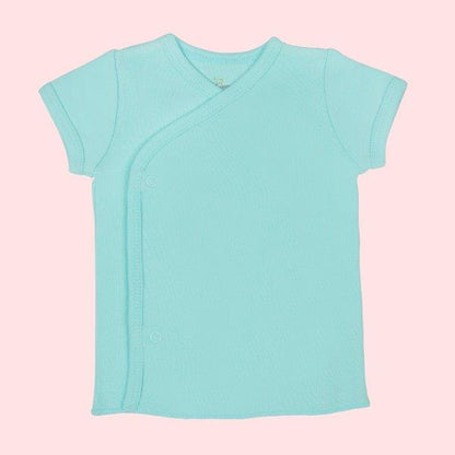 Kaarpas Premium Organic Baby Cotton Front Open Side Snap Half - Short Sleeves T-Shirt - Jhabla, Turquoise Blue - Tinycubs - 