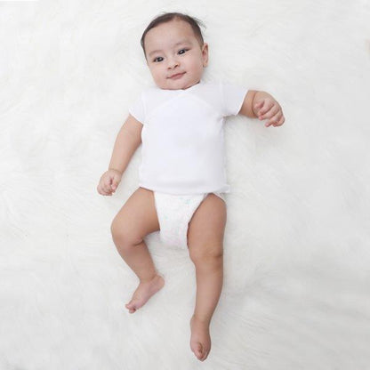 Kaarpas Premium Organic Baby Cotton Front Open Side Snap Half - Short Sleeves T-Shirt - Jhabla, White - Tinycubs - 