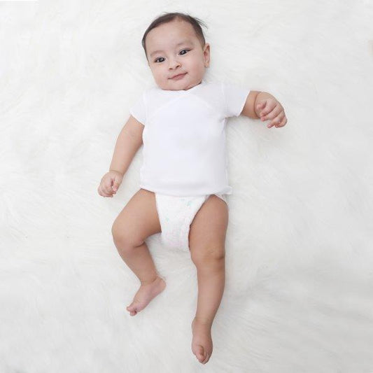 Kaarpas Premium Organic Baby Cotton Front Open Side Snap Half - Short Sleeves T-Shirt - Jhabla, White - Tinycubs - 