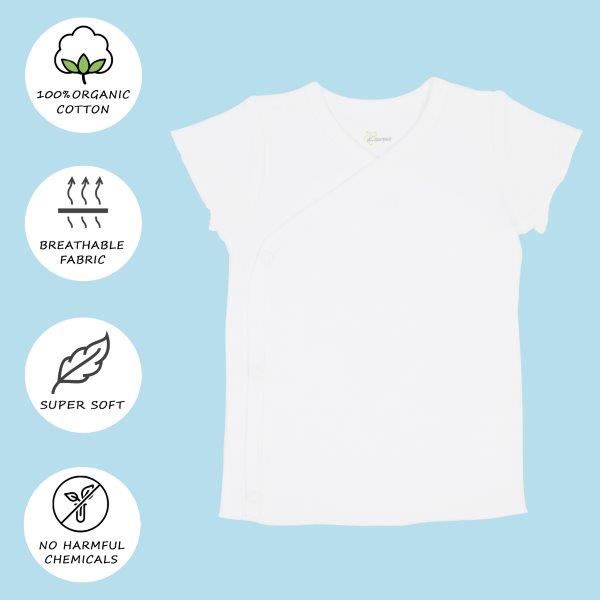 Kaarpas Premium Organic Baby Cotton Front Open Side Snap Half - Short Sleeves T-Shirt - Jhabla, White - Tinycubs - 