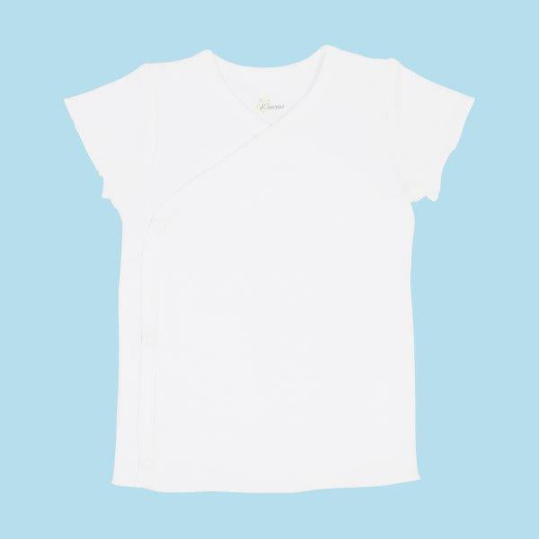Kaarpas Premium Organic Baby Cotton Front Open Side Snap Half - Short Sleeves T-Shirt - Jhabla, White - Tinycubs - 