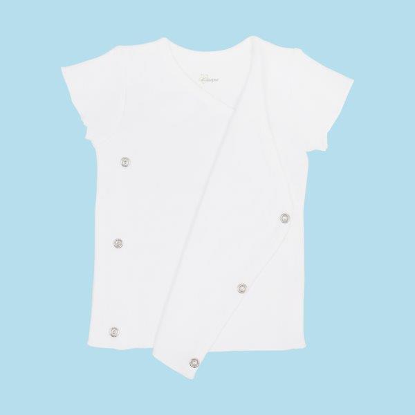 Kaarpas Premium Organic Baby Cotton Front Open Side Snap Half - Short Sleeves T-Shirt - Jhabla, White - Tinycubs - 