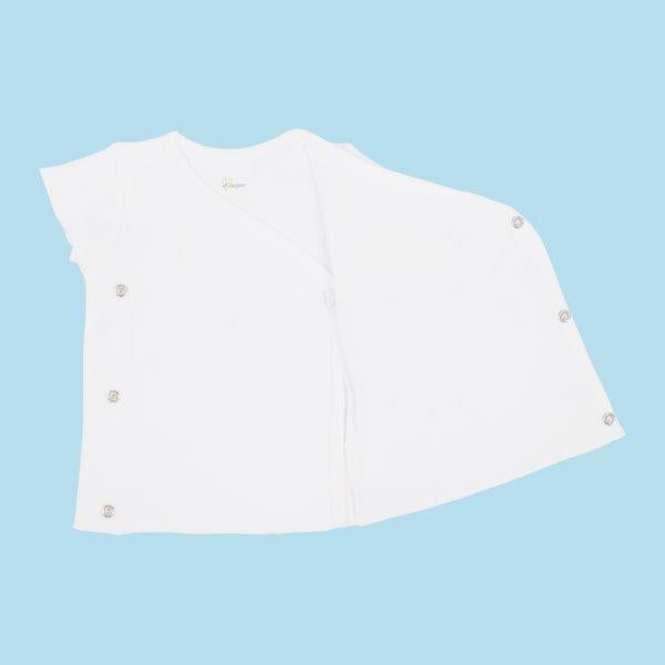 Kaarpas Premium Organic Baby Cotton Front Open Side Snap Half - Short Sleeves T-Shirt - Jhabla, White - Tinycubs - 