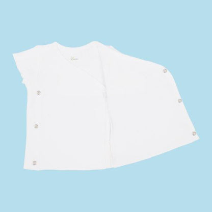Kaarpas Premium Organic Baby Cotton Front Open Side Snap Half - Short Sleeves T-Shirt - Jhabla, White - Tinycubs - 