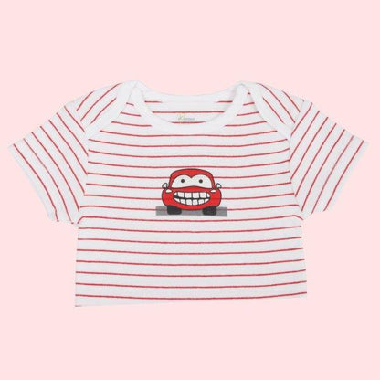 Kaarpas Premium Organic Cotton 2-Piece Car and Wheels Print Bodysuit - Onesie and Pant Set - Red and Grey - Tinycubs - 