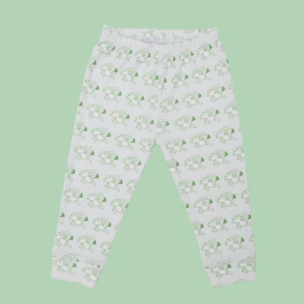 Organic cotton baby bodysuit and pant set with hare and tortoise design