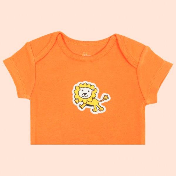 Kaarpas Premium Organic Cotton 2-Piece Lion and Paws Print Bodysuit - Onesie and Pant Set - Orange and Grey - Tinycubs - 