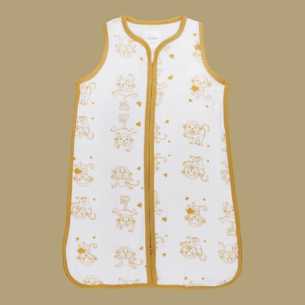 Kaarpas Premium Organic Cotton 2- Layer Muslin Baby Sleeping Bag with Animal Theme of Monkey, (Golden Yellow) - Tinycubs - 