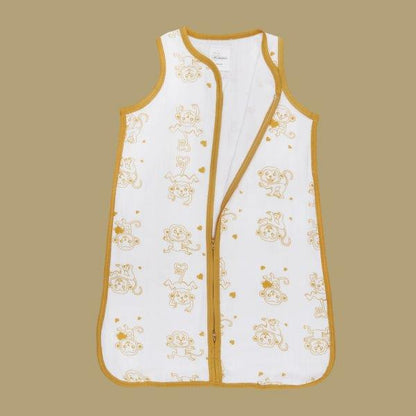 Kaarpas Premium Organic Cotton 2- Layer Muslin Baby Sleeping Bag with Animal Theme of Monkey, (Golden Yellow) - Tinycubs - 