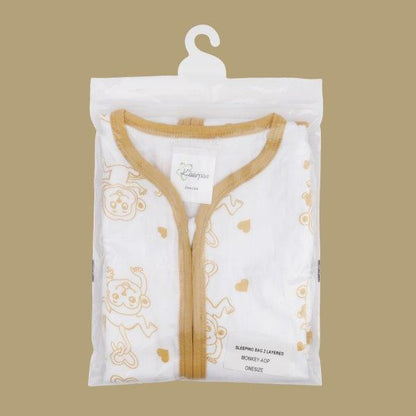 Kaarpas Premium Organic Cotton 2- Layer Muslin Baby Sleeping Bag with Animal Theme of Monkey, (Golden Yellow) - Tinycubs - 