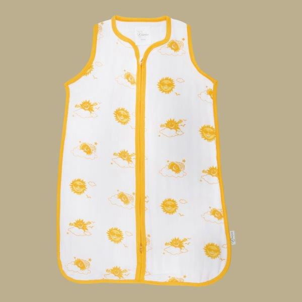 Kaarpas Premium Organic Cotton 2- Layer Muslin Baby Sleeping Bag with Up in The Sky Theme of Sun, (Yellow, Orange) - Tinycubs - 
