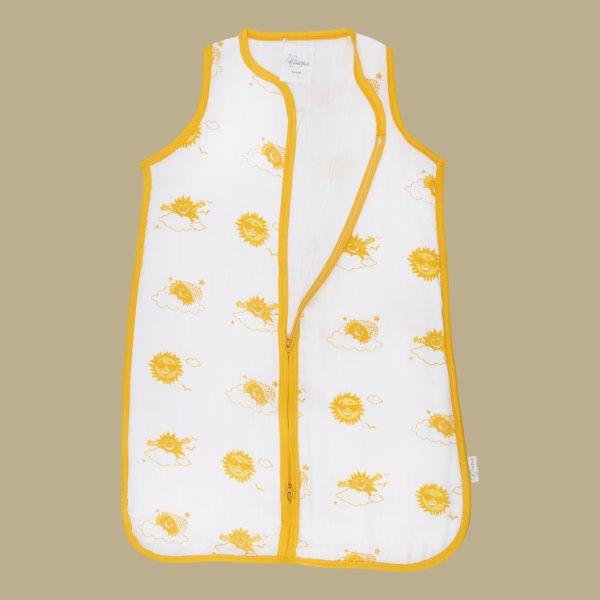 Kaarpas Premium Organic Cotton 2- Layer Muslin Baby Sleeping Bag with Up in The Sky Theme of Sun, (Yellow, Orange) - Tinycubs - 