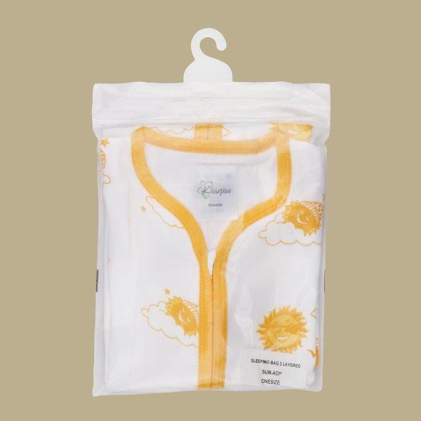 Kaarpas Premium Organic Cotton 2- Layer Muslin Baby Sleeping Bag with Up in The Sky Theme of Sun, (Yellow, Orange) - Tinycubs - 