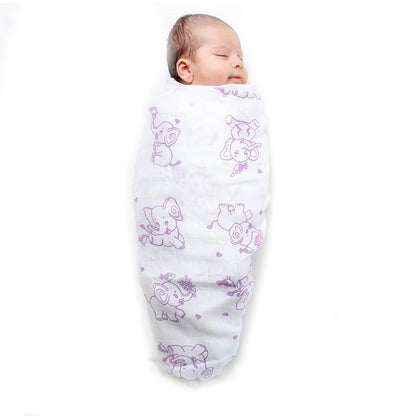 Kaarpas Premium Organic Cotton Muslin Baby Wrap Swaddle with Animal Theme of Elephant - Tinycubs - 