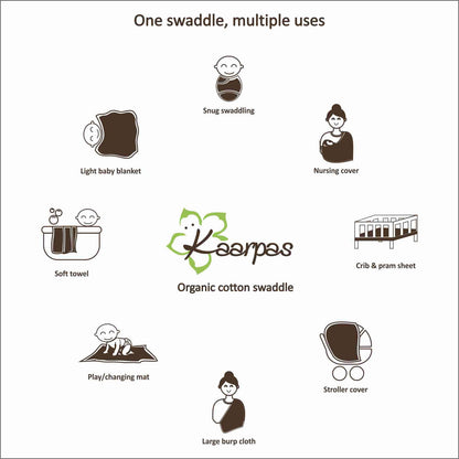 Kaarpas Premium Organic Cotton Muslin Baby Wrap Swaddle with Animal Theme of Elephant - Tinycubs - 