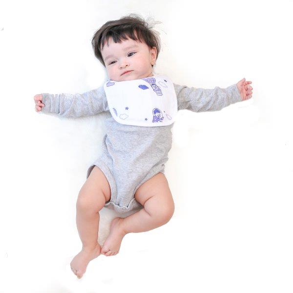 Kaarpas Premium Organic Cotton Muslin Bibs with Sky Theme of Sun, Moon and Parachute, Pack of 3 - Tinycubs - 