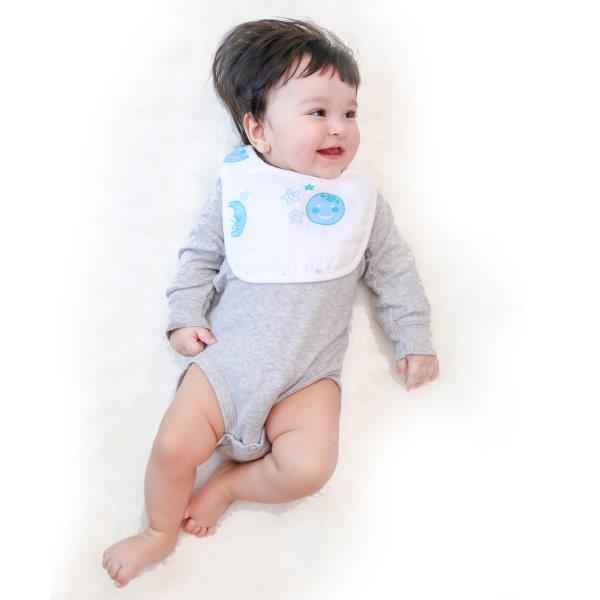 Kaarpas Premium Organic Cotton Muslin Bibs with Sky Theme of Sun, Moon and Parachute, Pack of 3 - Tinycubs - 