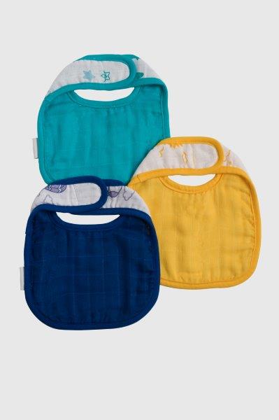 Kaarpas Premium Organic Cotton Muslin Bibs with Sky Theme of Sun, Moon and Parachute, Pack of 3 - Tinycubs - 