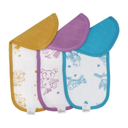 Kaarpas Premium Organic Cotton Muslin Burp Wash Cloth with Adorable Animal of Monkey, Elephant, Sparrow, Pack of 3 - Tinycubs - 