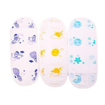 Kaarpas Premium Organic Cotton Muslin Burp cloth with Sky Theme of Sun, Moon and Parachute, Pack of 3 - Tinycubs - 