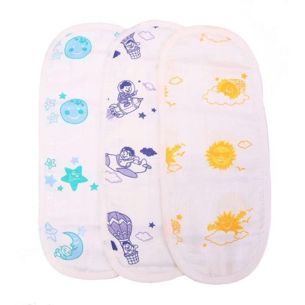 Kaarpas Premium Organic Cotton Muslin Burp cloth with Sky Theme of Sun, Moon and Parachute, Pack of 3 - Tinycubs - 