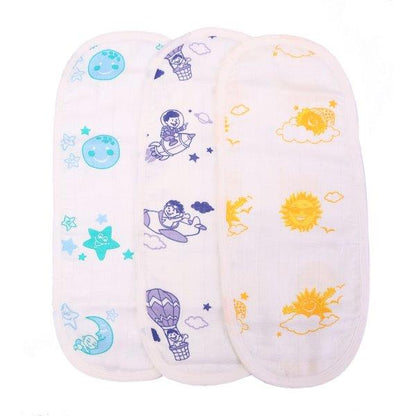 Kaarpas Premium Organic Cotton Muslin Burp cloth with Sky Theme of Sun, Moon and Parachute, Pack of 3 - Tinycubs - 