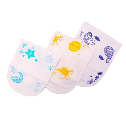 Kaarpas Premium Organic Cotton Muslin Burp cloth with Sky Theme of Sun, Moon and Parachute, Pack of 3 - Tinycubs - 
