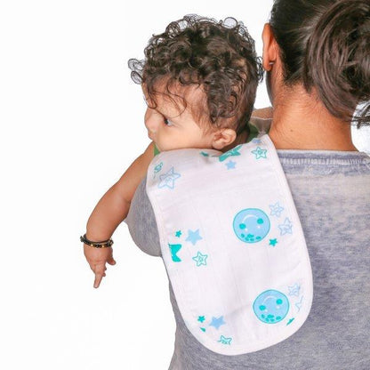 Kaarpas Premium Organic Cotton Muslin Burp cloth with Sky Theme of Sun, Moon and Parachute, Pack of 3 - Tinycubs - 