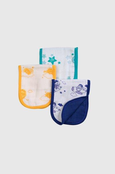 Kaarpas Premium Organic Cotton Muslin Burp cloth with Sky Theme of Sun, Moon and Parachute, Pack of 3 - Tinycubs - 
