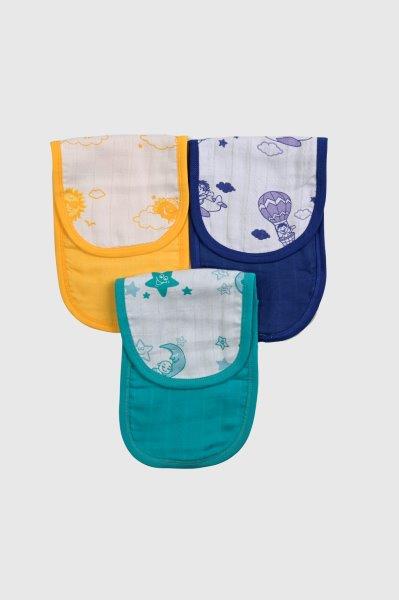 Kaarpas Premium Organic Cotton Muslin Burp cloth with Sky Theme of Sun, Moon and Parachute, Pack of 3 - Tinycubs - 
