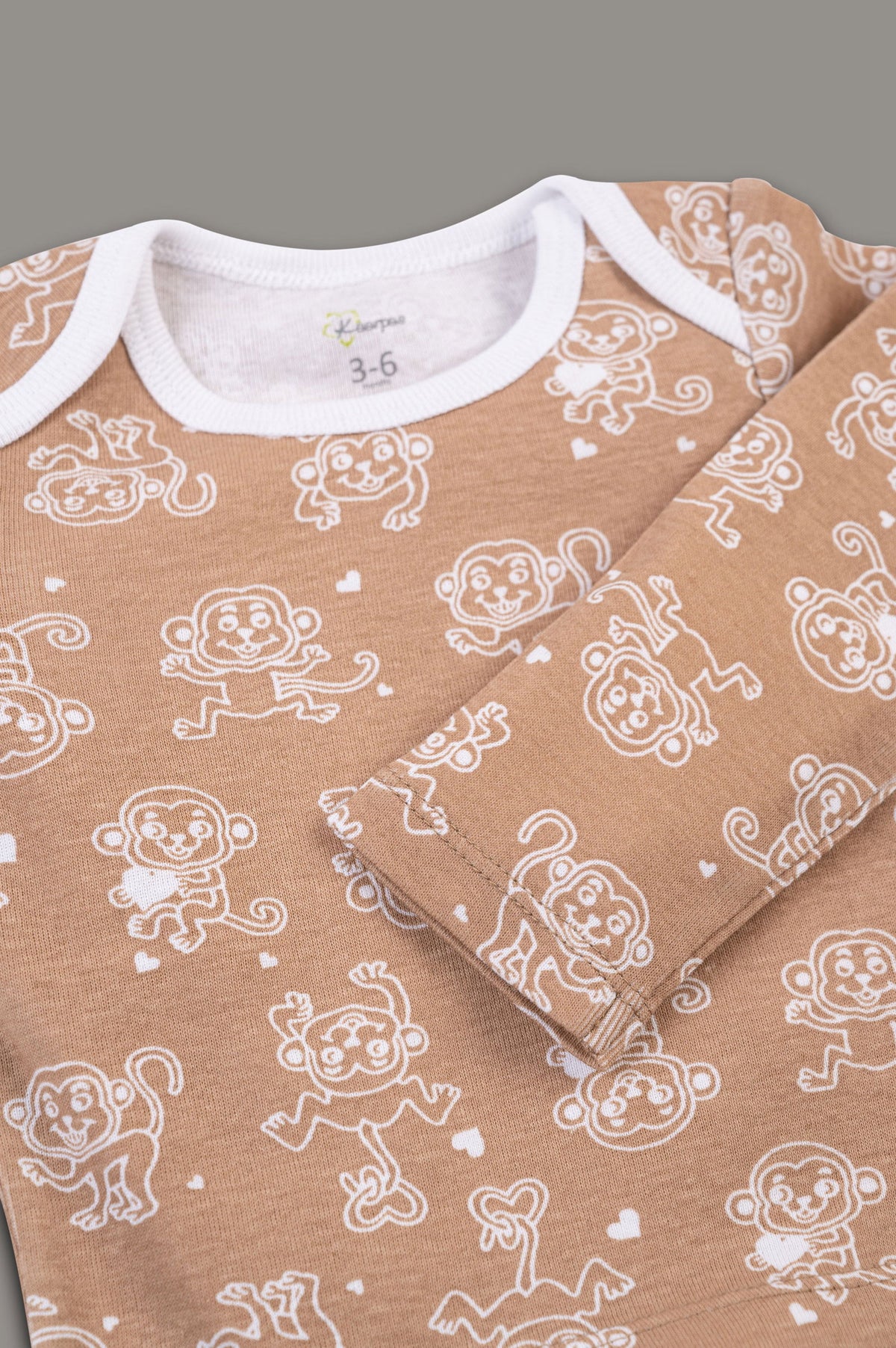 Kaarpas organic cotton 2-piece baby PJ set with jumping monkey- Brown - Tinycubs - 