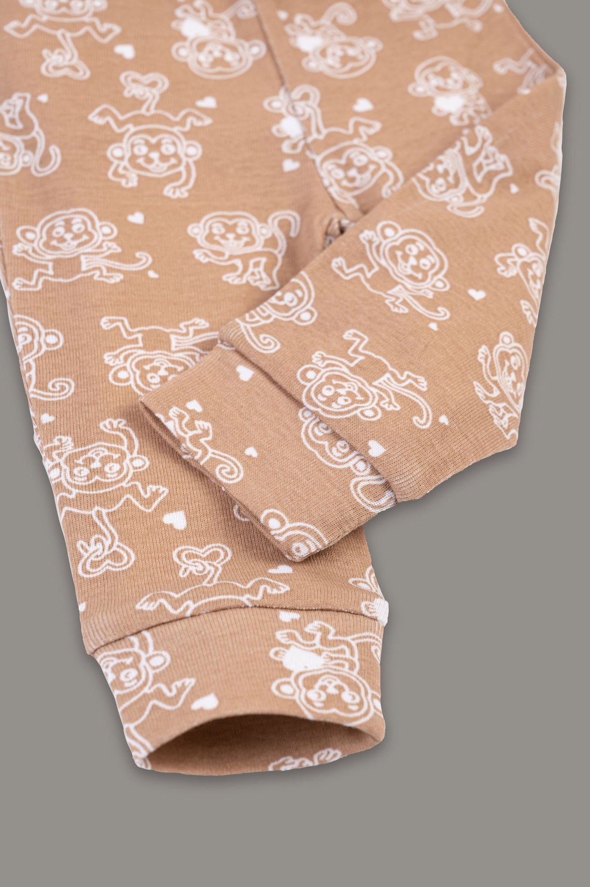 Kaarpas organic cotton 2-piece baby PJ set with jumping monkey- Brown - Tinycubs - 
