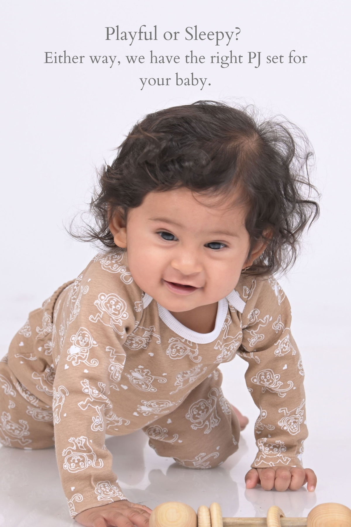 Kaarpas organic cotton 2-piece baby PJ set with jumping monkey- Brown - Tinycubs - 