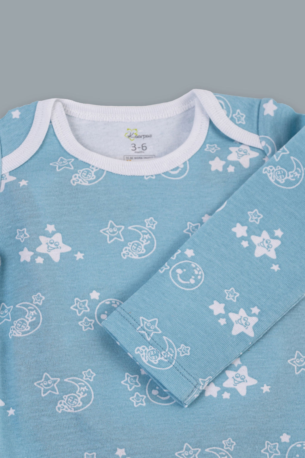 Kaarpas organic cotton 2 piece baby PJ set with bright star and moon - Sky blue - Tinycubs - 