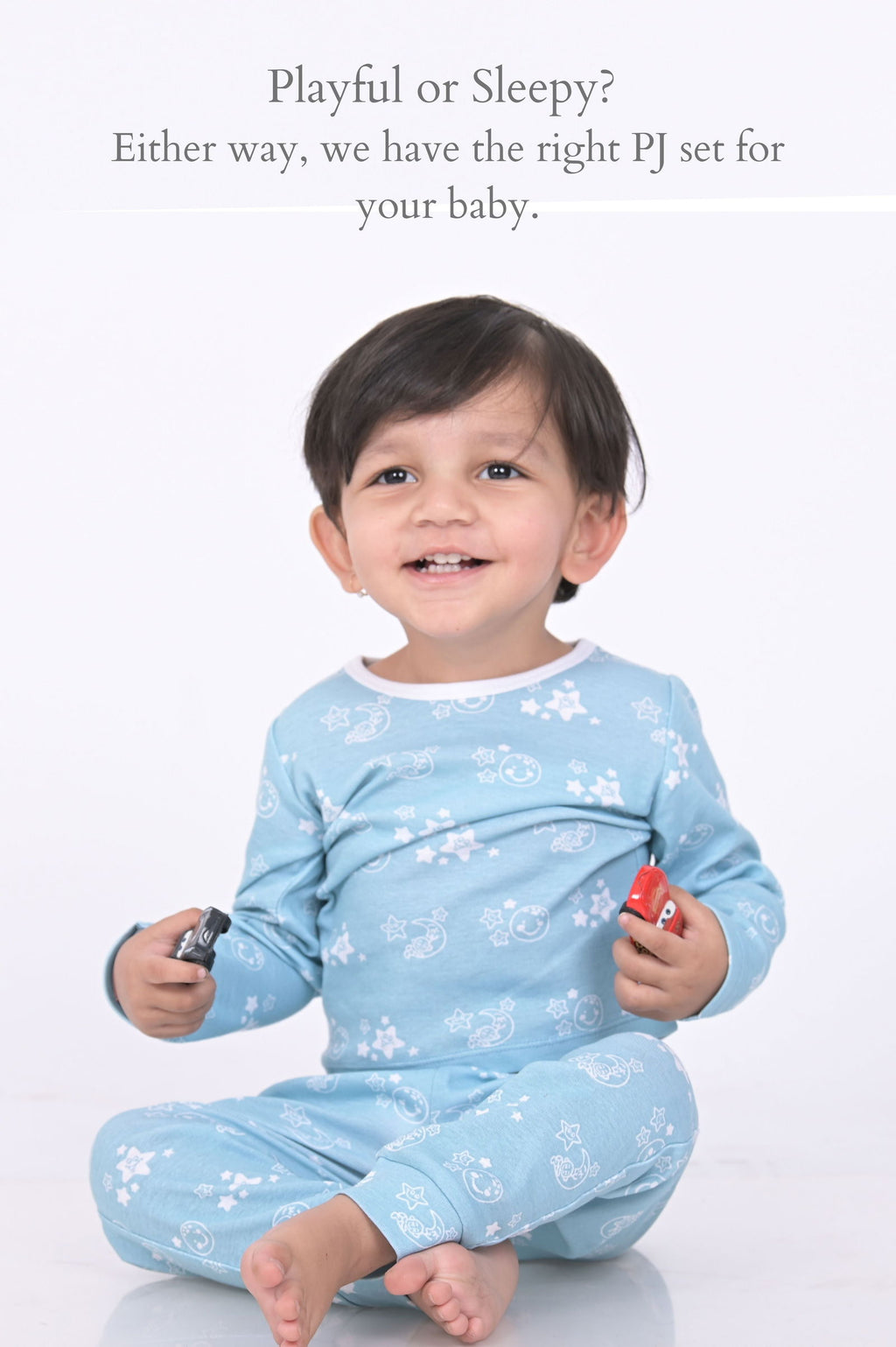 Kaarpas organic cotton 2 piece baby PJ set with bright star and moon - Sky blue - Tinycubs - 